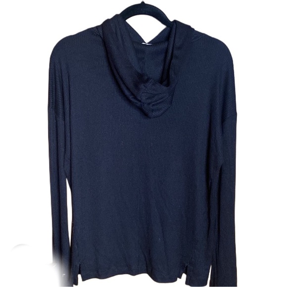 Rag & Bone black ribbed hoodie cropped bell sleeves stretch Sz M - Picture 3 of 9